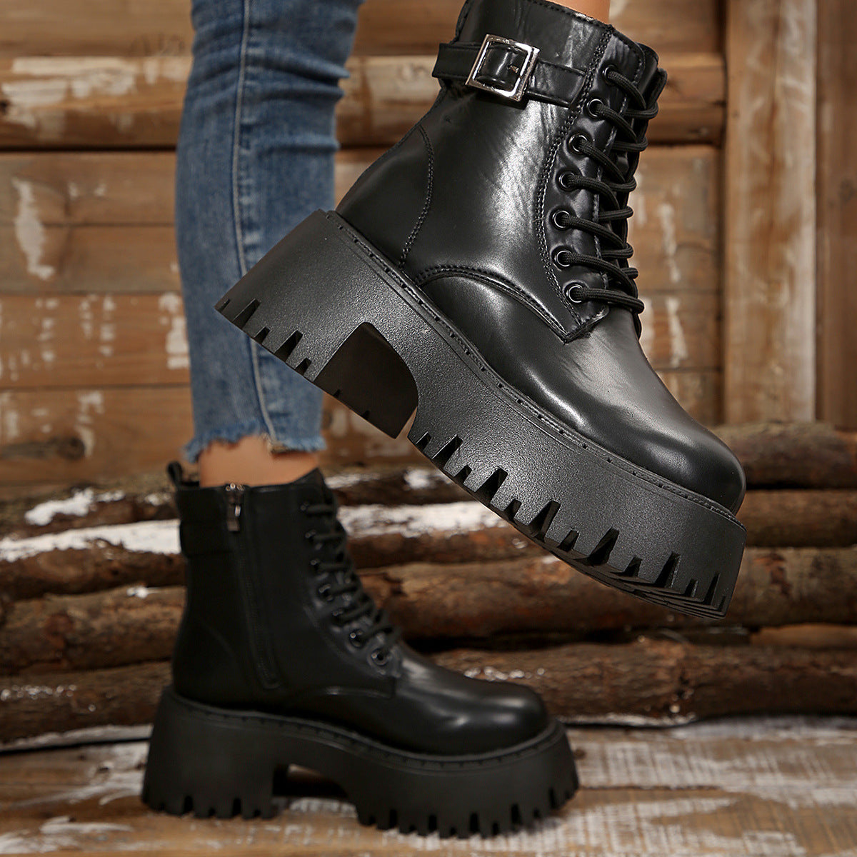 Damen Robuste Schnürstiefel mit Stylischem Profilsohle R&B