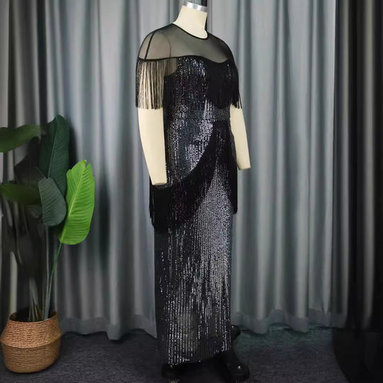 Damen Glamouröses Abendkleid mit Fransen und schimmerndem Obermaterial R&B