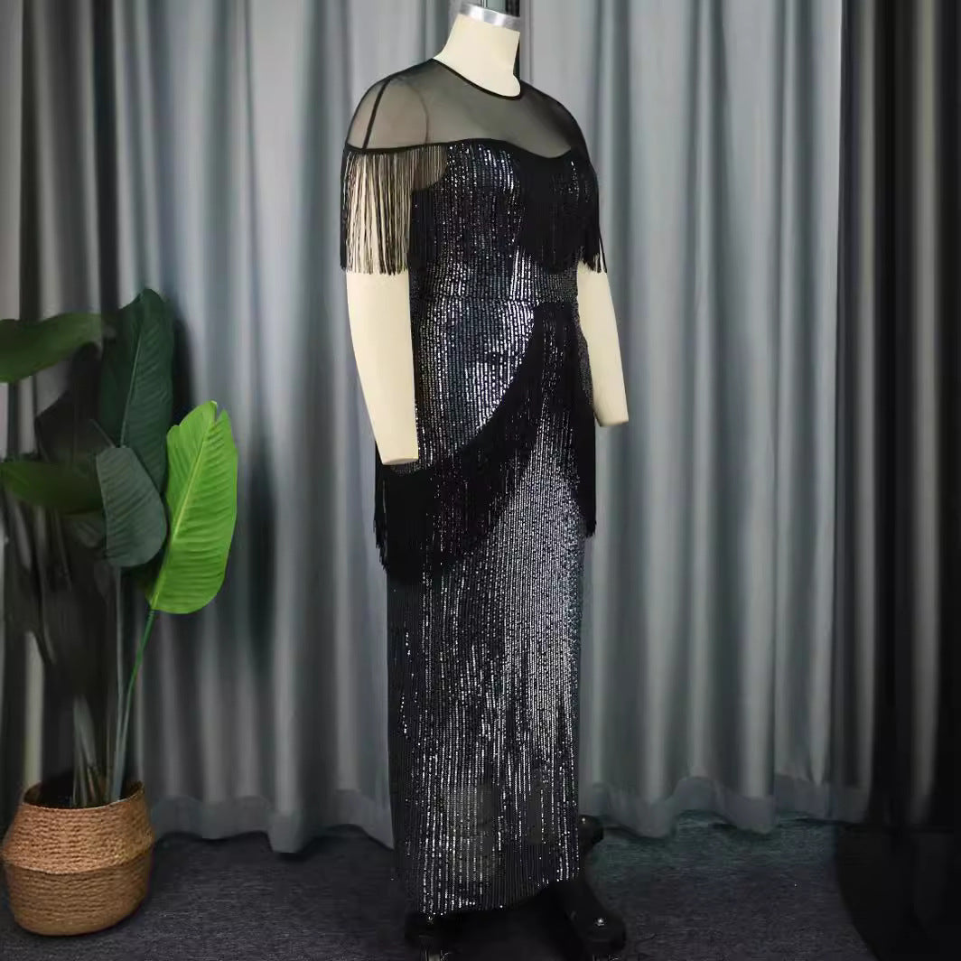 Damen glamouröses Abendkleid mit Fransen und Glitzer-Details R&B