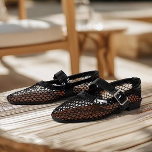 Damen Netzhäusliche Ballerinas mit modischer Schnallenverzierung R&B