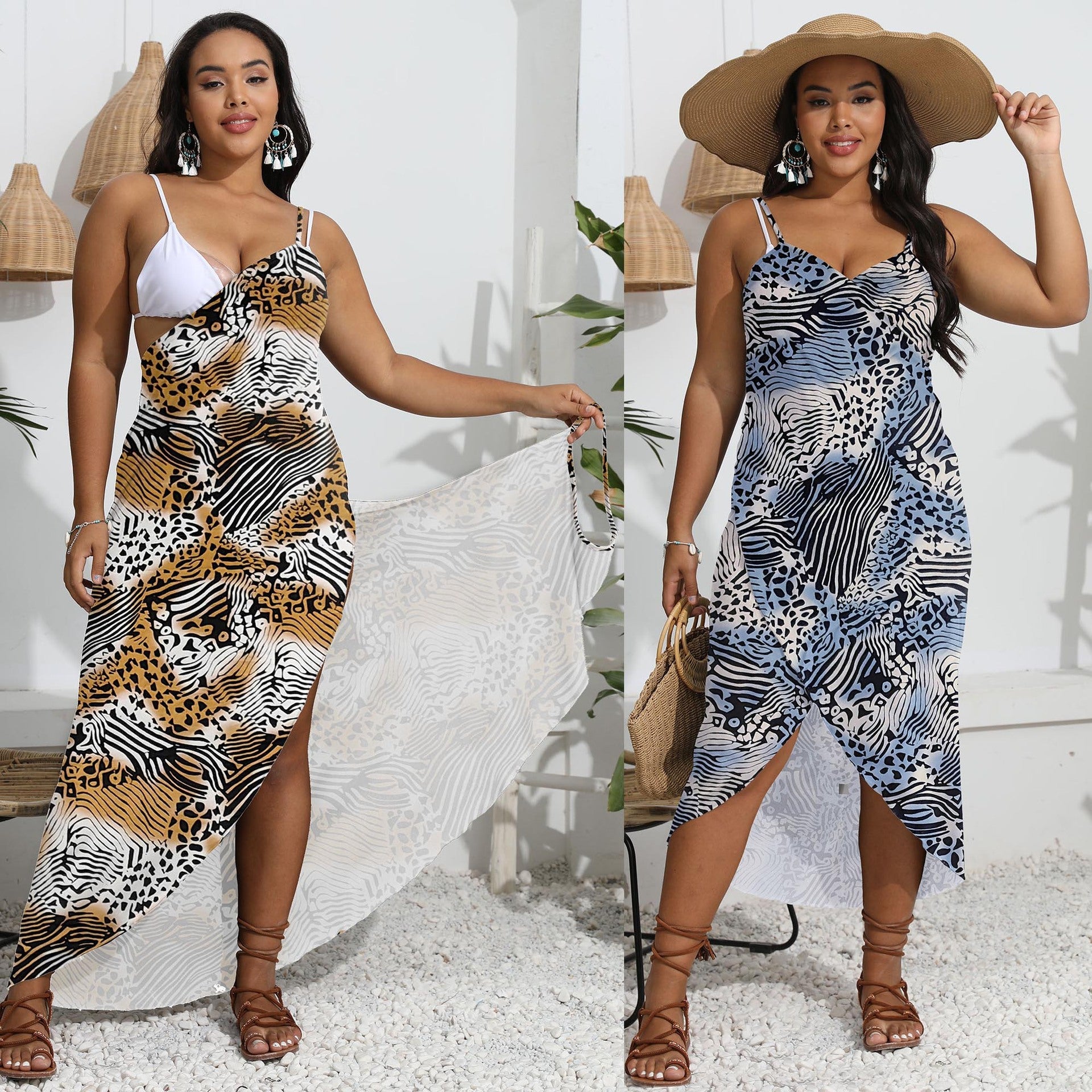 Damen eleganter Wickelsarong mit modernem Muster R&B