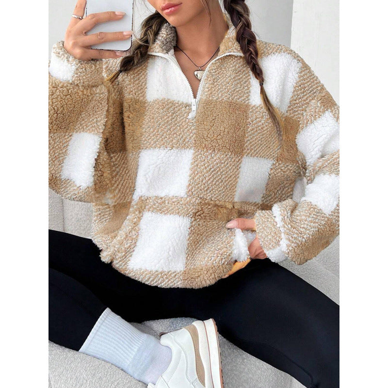 Damen kuscheliger Fleece-Pullover mit hohem Kragen R&B