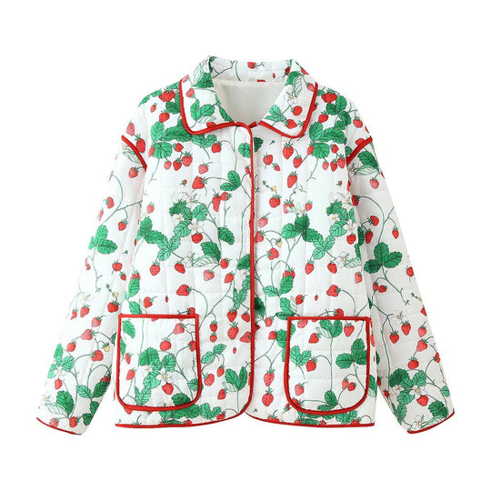 Damen gepolsterte Jacke mit Erdbeermuster R&B