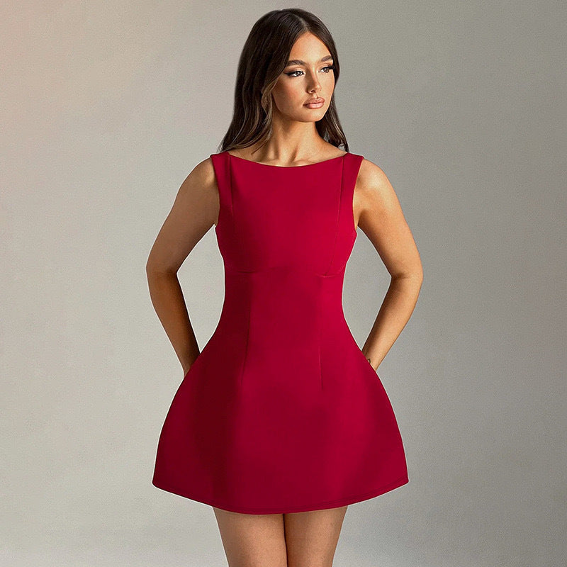 Damen Minikleid mit figurbetontem Schnitt und schwingendem Rock R&B