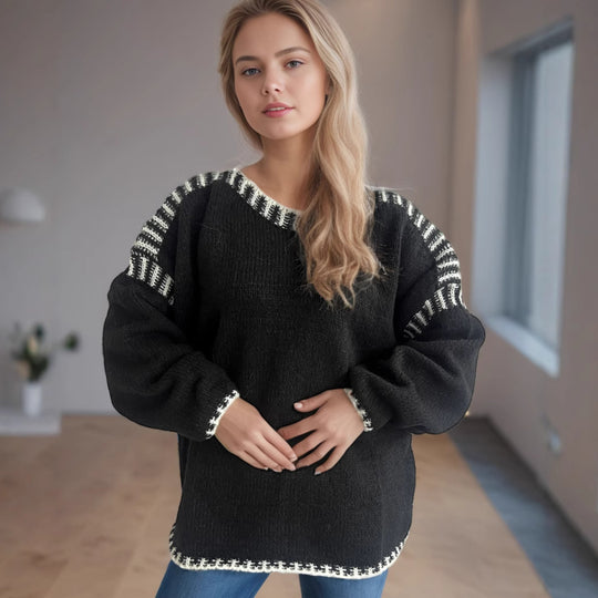 Damen lässiger Oversized-Pullover mit modischem Streifenmuster und strukturiertem Design R&B