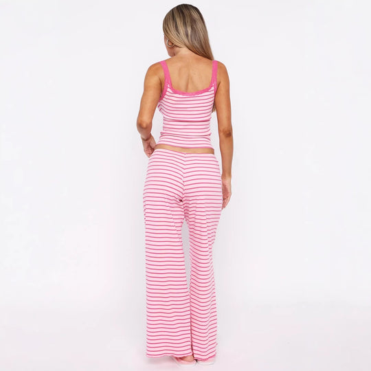 Damen Pyjama-Set mit dekorativen Knopfdetails und Streifenmuster R&B