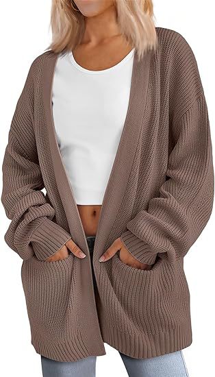 Damen Grobstrick Cardigan mit offenem Schnitt und praktischen Taschen R&B