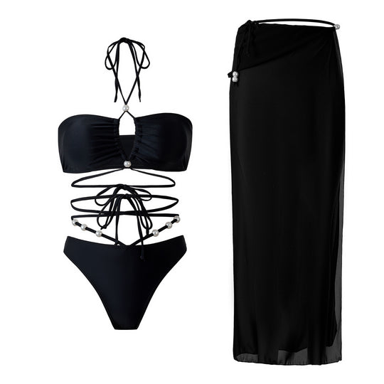 Damen Bikini-Set mit raffinierten Linien und eleganten Perlendetails R&B