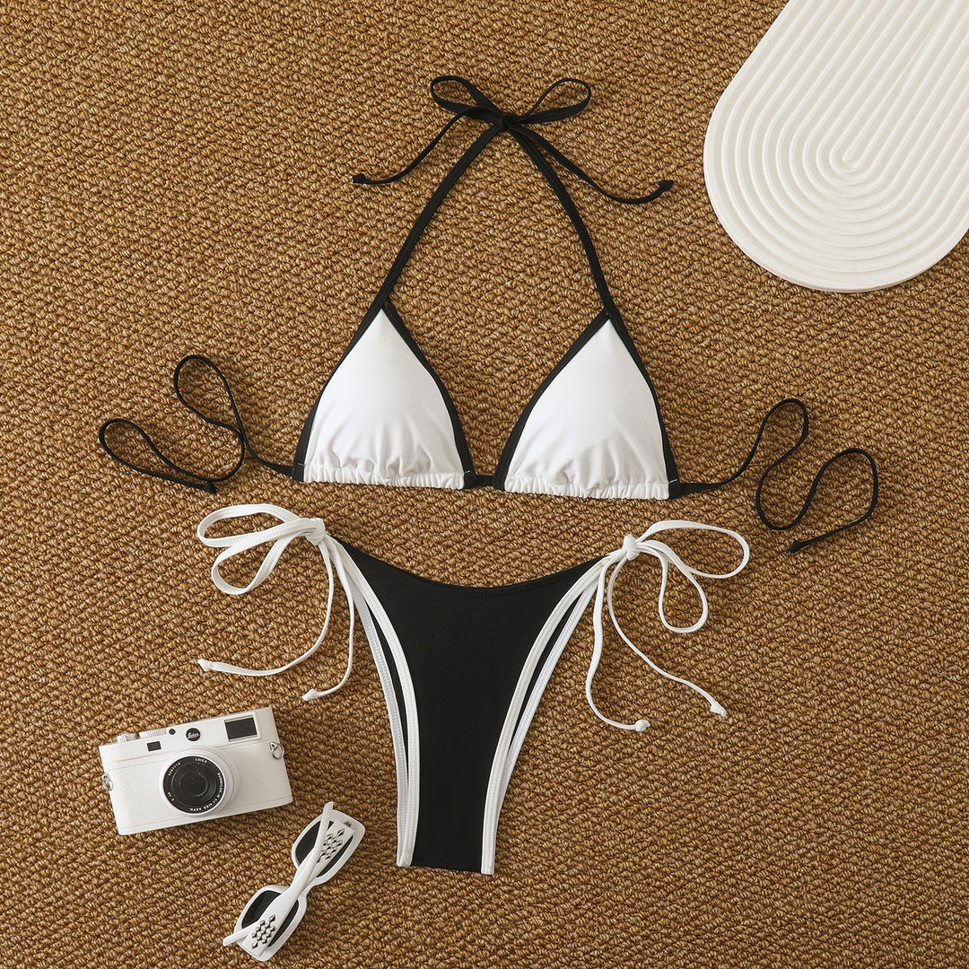 Damen Triangel-Bikini mit verstellbaren Bindebändern und hoch geschnittenen Unterteilen R&B
