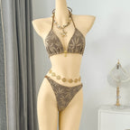 Damen Netz-Bikini-Set mit elegantem Oberteil und transparenten Palazzohosen R&B
