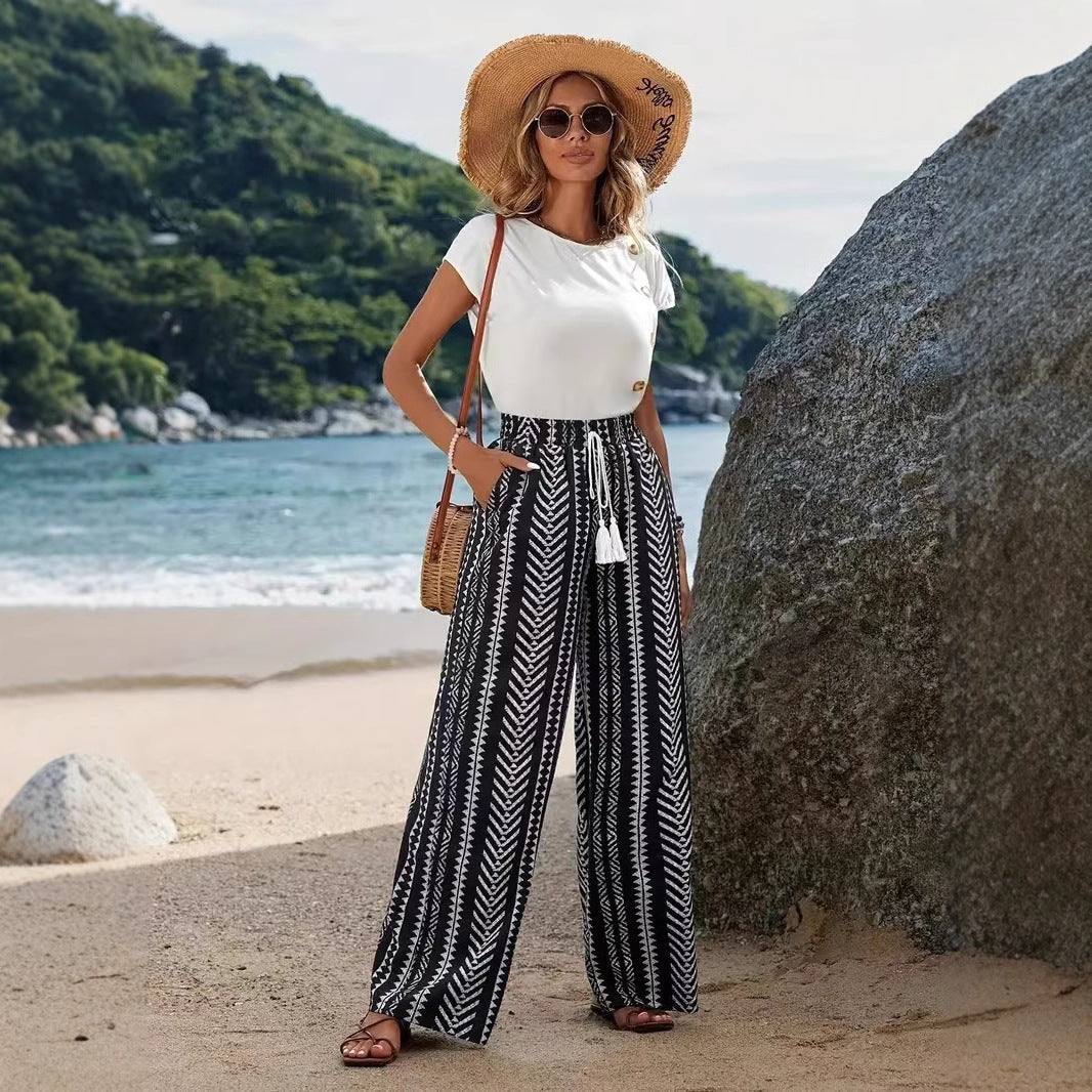 Damen Palazzo-Hose mit elastischem Bund und auffälligem Muster R&B
