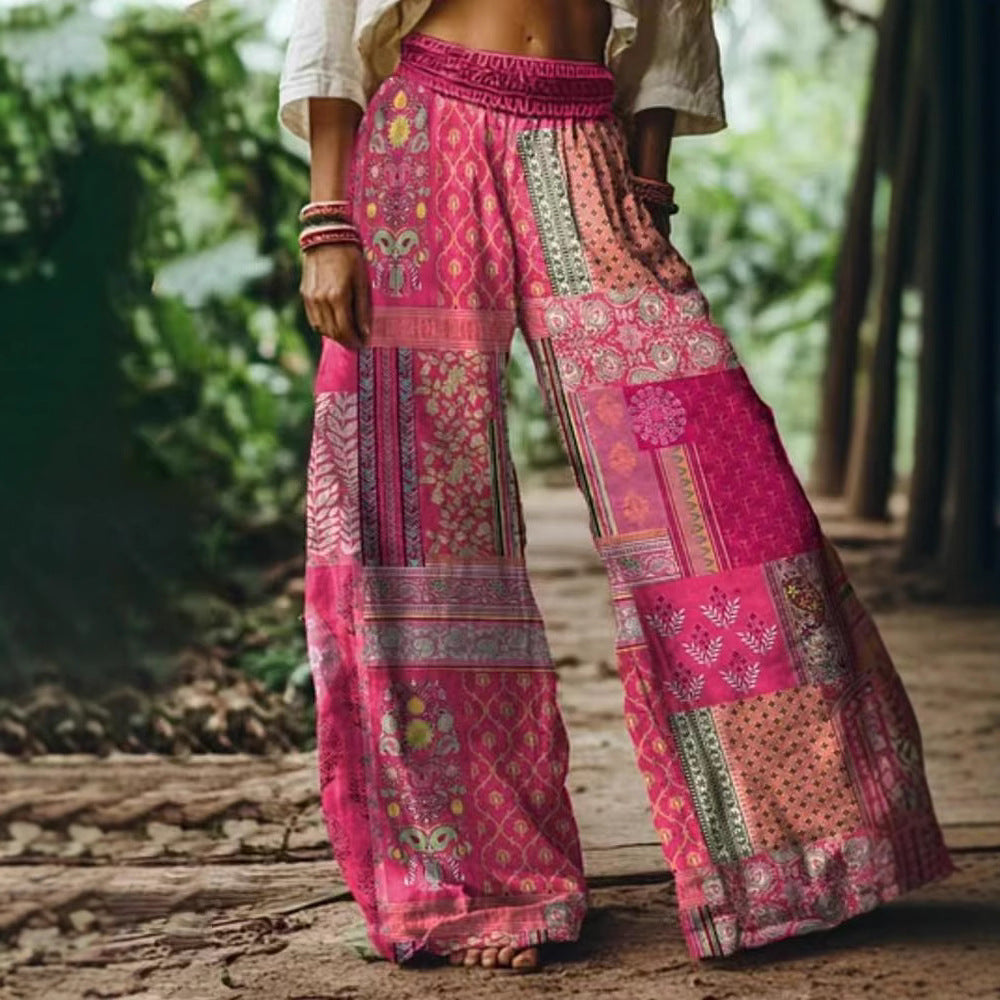 Damen Weite Sommerhose mit buntem Blumen- und Schmetterlingsprint R&B