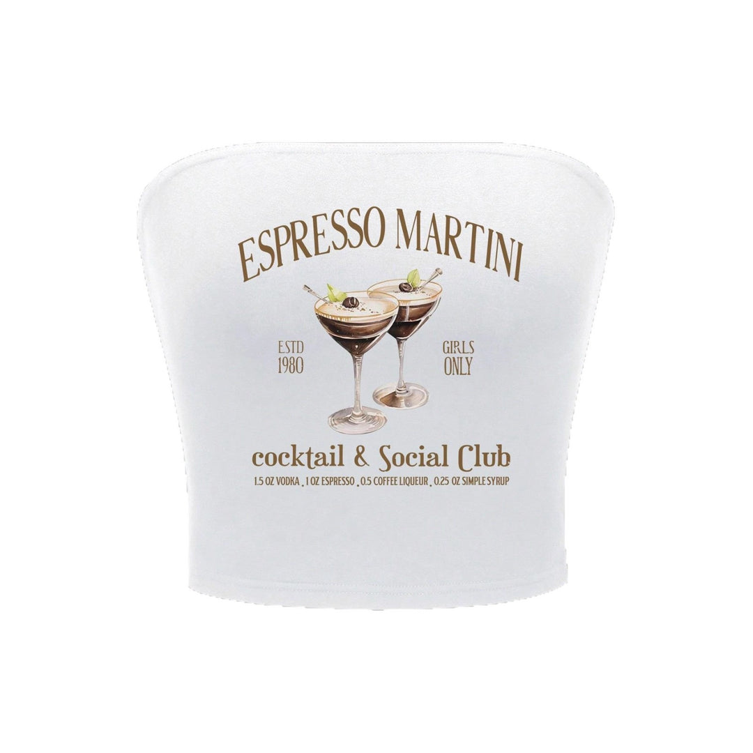 Damen Bandeau Top mit Espresso Martini Aufdruck und figurbetontem Schnitt R&B