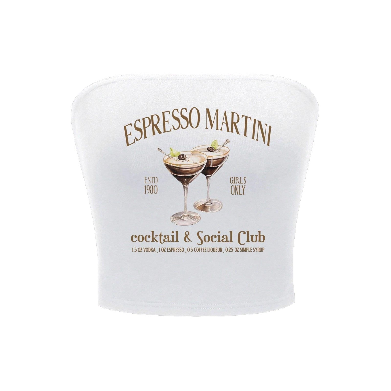 Damen Bandeau Top mit Espresso Martini Aufdruck und figurbetontem Schnitt R&B