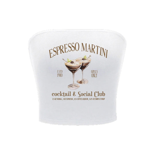 Damen Bandeau Top mit Espresso Martini Aufdruck und figurbetontem Schnitt R&B