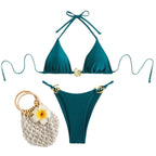 Damen Triangel-Bikini mit goldenen Akzenten und verstellbaren Trägern R&B