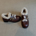 Damen gefütterte Clogs mit dekorativen Schnallen und weichem Kunstfellkragen R&B