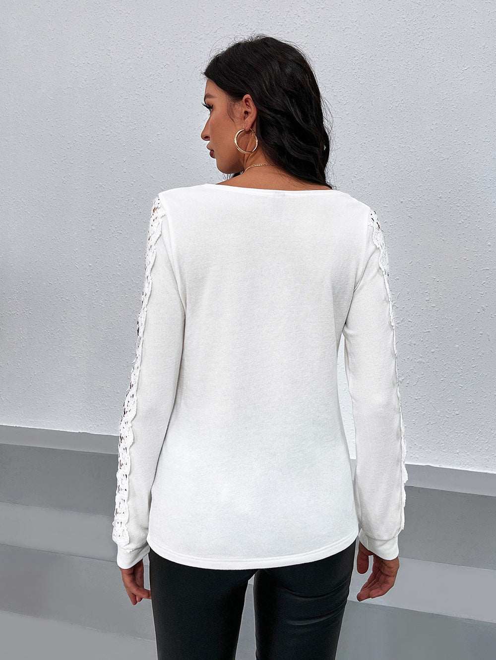 Damen Elegantes Oberteil mit Spitzenärmeln und V-Ausschnitt R&B