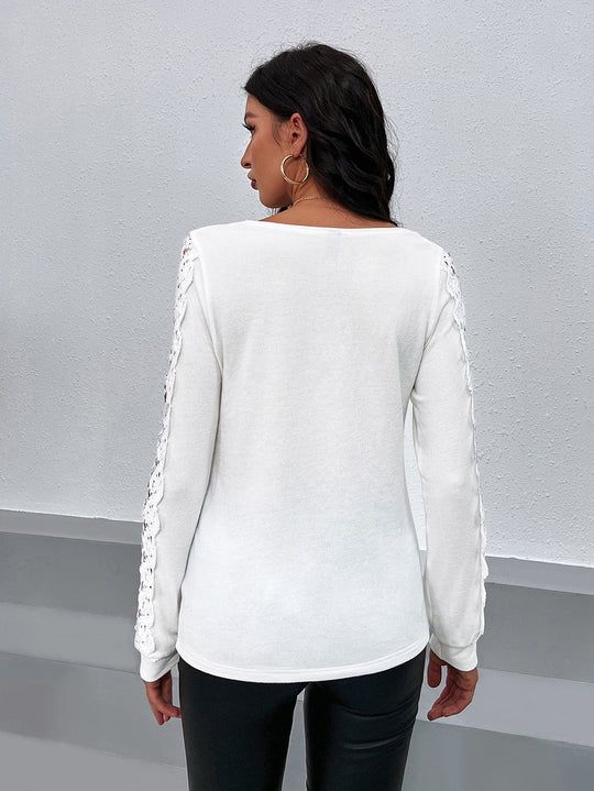Damen Elegantes Oberteil mit Spitzenärmeln und V-Ausschnitt R&B