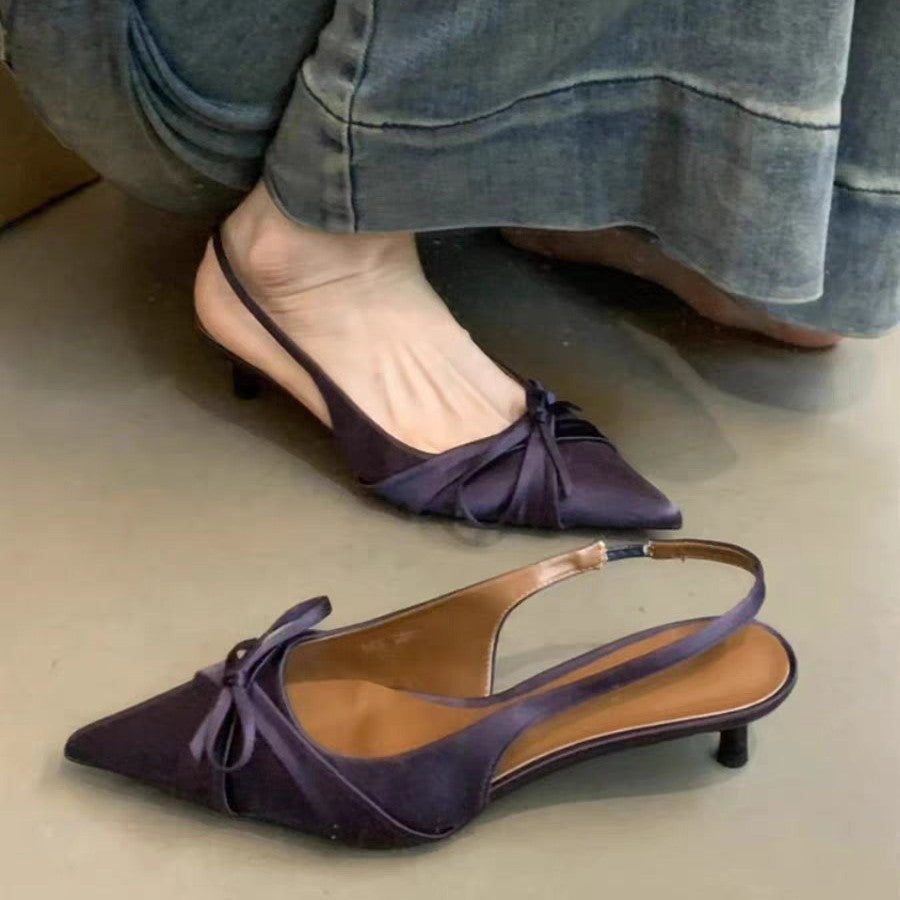Damen Slingback-Pumps mit dekorativer Schleife und hochwertiger Velours-Oberfläche R&B