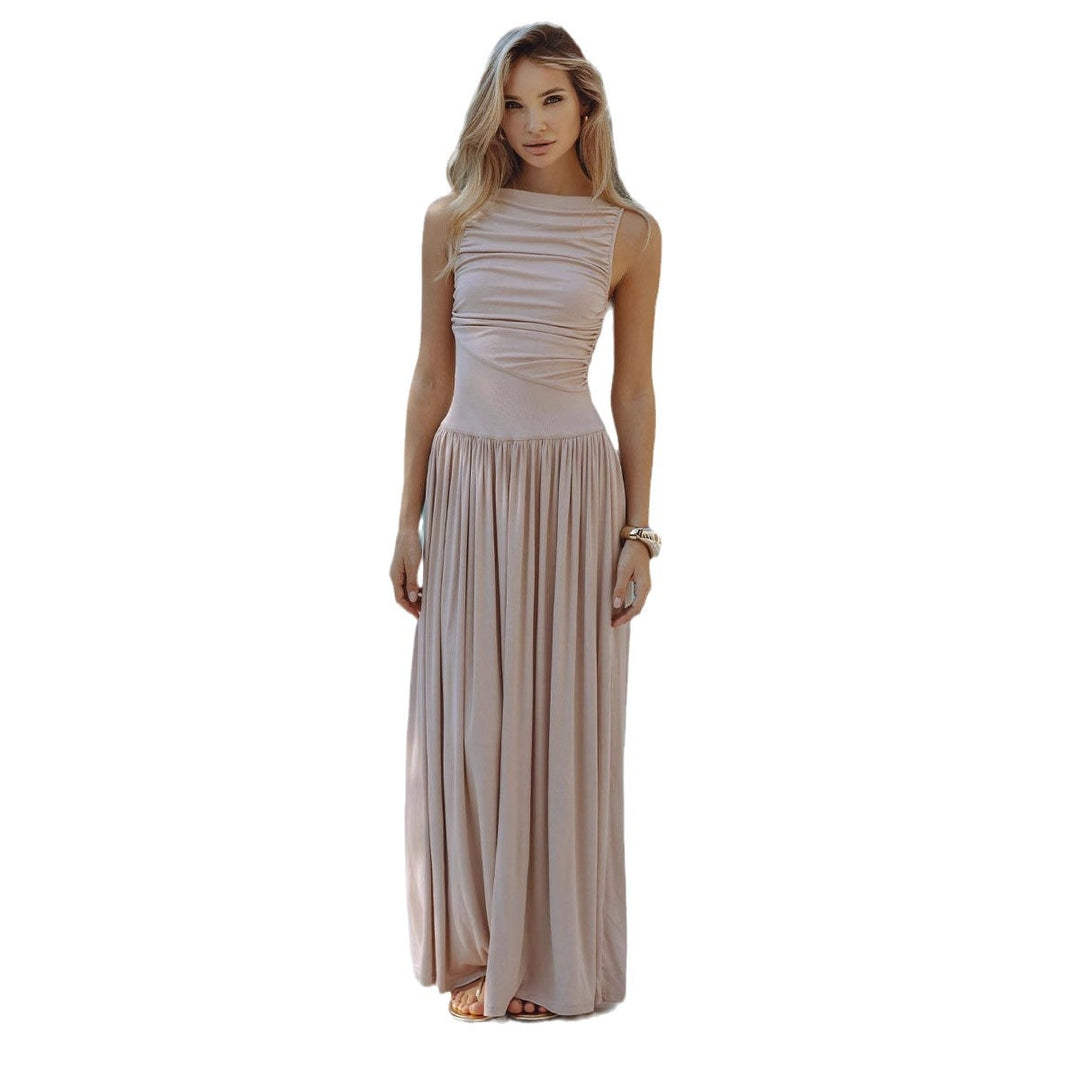 Damen Maxi-Kleid mit elegantem Faltenwurf und ärmellosem Design R&B