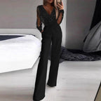 Damen Elegante Jumpsuit mit transparenter Bluse und schimmernden Akzenten EB