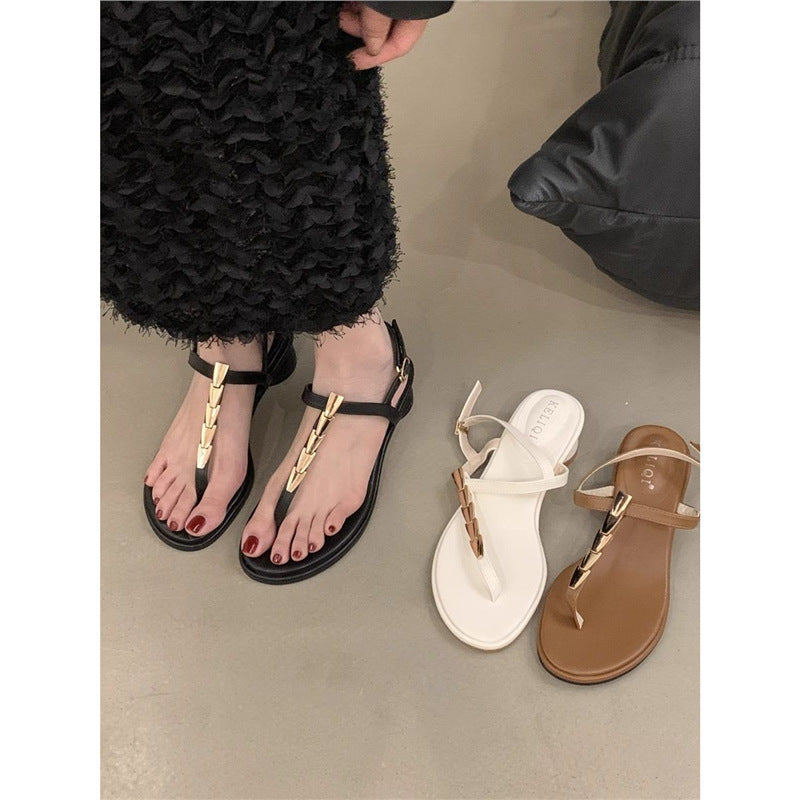 Damen elegante Riemchen-Sandalen mit goldenen Akzenten R&B