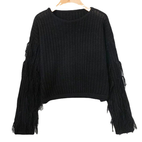 Damen Pullover mit strukturierten Fransenärmel R&B