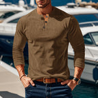 Herren Langarm-Henley-Shirt mit strukturiertem Design und Knopfdetails R&B