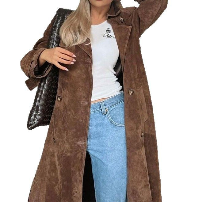 Damen Langer Wildledermantel mit eleganter Silhouette R&B
