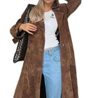 Damen Langer Wildledermantel mit eleganter Silhouette R&B