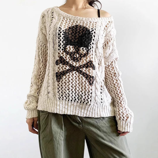 Damen Grob gestrickter Pullover mit Skelett-Motiv R&B