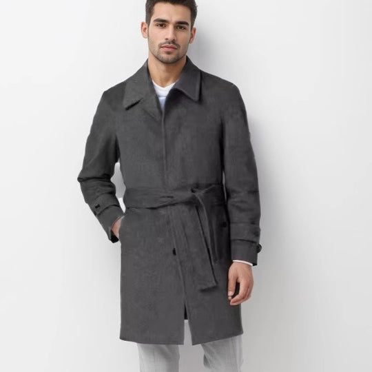 Herren eleganter Mantel mit Gürtel und klassischem Revers R&B