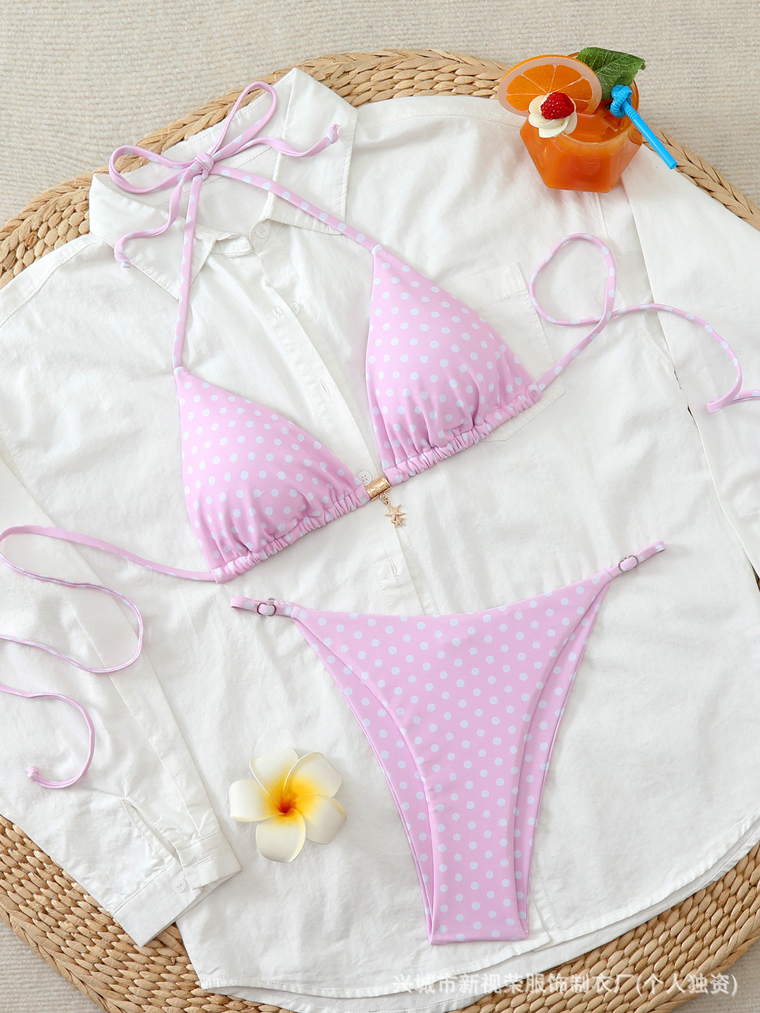 Damen Bunt gepunkteter Triangel-Bikini R&B