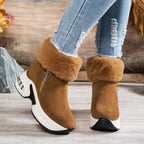 Damen Sneaker-Stiefel mit weichem Kunstfellkragen und trendigem Reißverschluss R&B