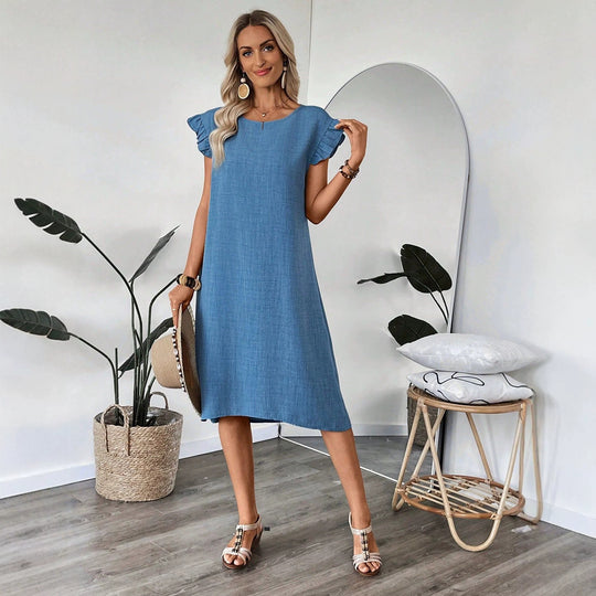 Damen lässiges Midikleid mit Rüschendetails und klassischem Schnitt R&B