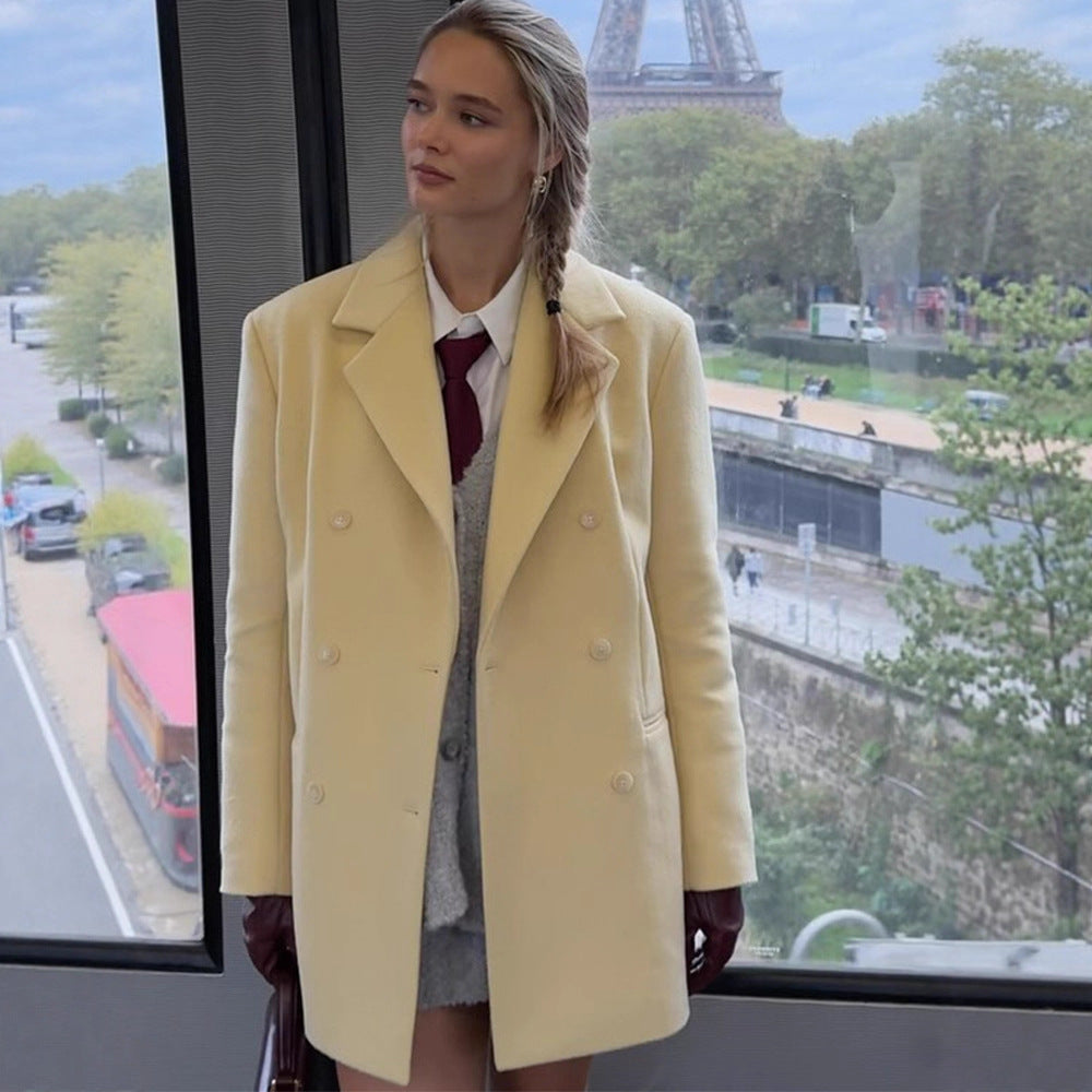 Damen eleganter Oversized-Wollmantel mit doppelter Knopfleiste und praktischen Taschen R&B