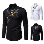 Herren elegantes Langarmhemd mit floraler Stickerei
