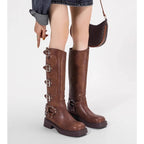 Damen Stiefel mit modischen Schnallen und robustem Blockabsatz R&B