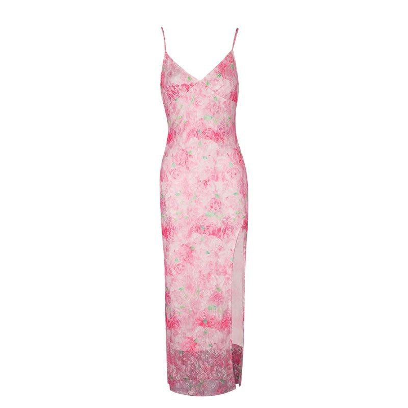 Damen elegantes Maxikleid mit floralem Muster und seitlichem Schlitz R&B