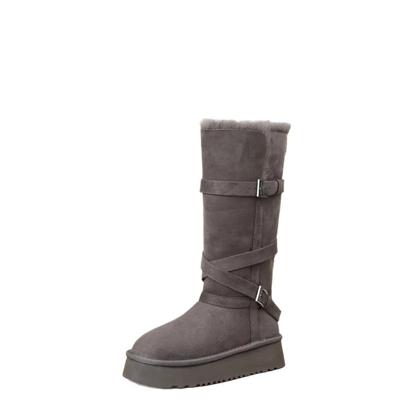 Damen elegante langschaft Stiefel mit verstellbaren Schnallen und rutschfester Sohle R&B