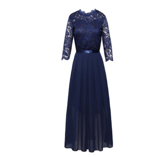 Damen Maxikleid mit Spitzendetails und transparentem Rock R&B