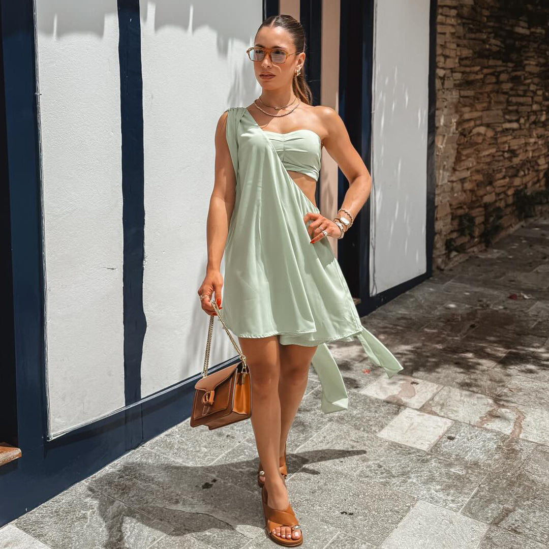 Damen Sommerliches Cut-Out Kleid mit asymmetrischem Saum und elegantem Ein-Schulter-Design R&B