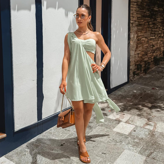 Damen Sommerliches Cut-Out Kleid mit asymmetrischem Saum und elegantem Ein-Schulter-Design R&B