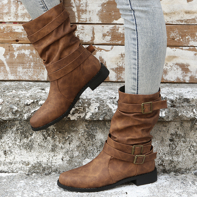 Damen Modische Stiefeletten mit verstellbaren Riemen und rutschfester Sohle