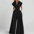Damen Eleganter Jumpsuit mit Weitem Bein und Schalkragen R&B