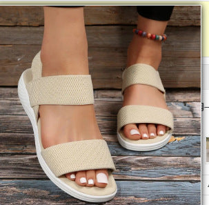 Damen komfortable Sandalen mit elastischen Riemen und buntem Muster R&B