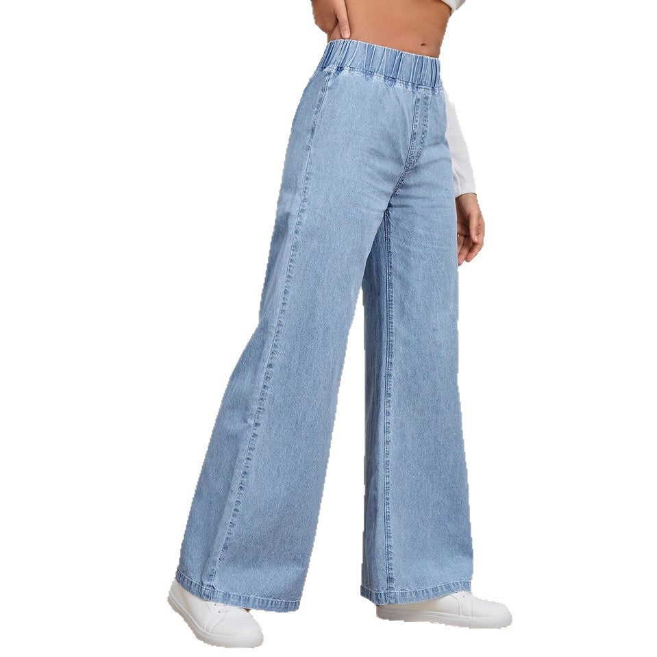 Damen Weite Jeanshose mit elastischem Bund und dekorativen Nähten R&B
