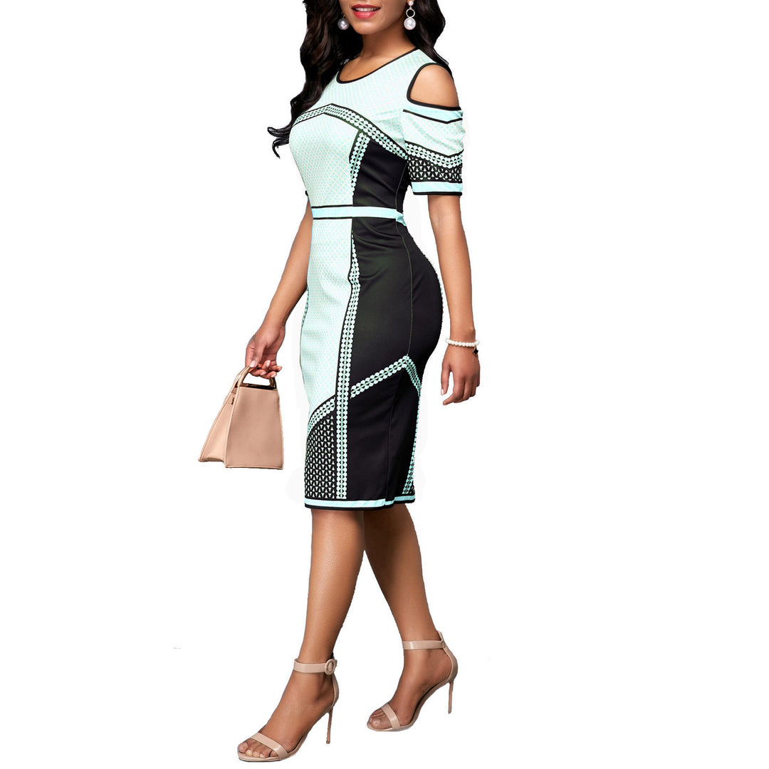 Damen Figurbetontes Kleid mit angeschnittenen Schultern und modernen Grafiken R&B