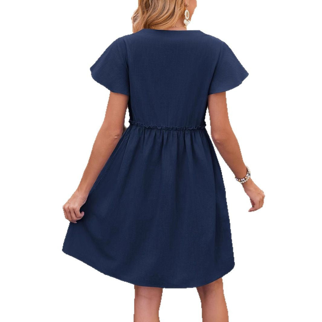 Damen Drehkleid mit Knopfleiste und Taschen R&B